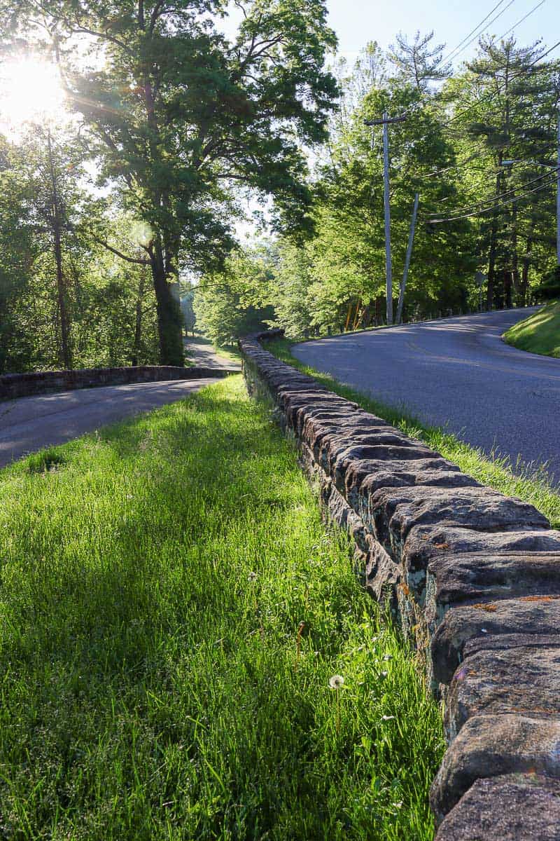 stone wall and paved roads.