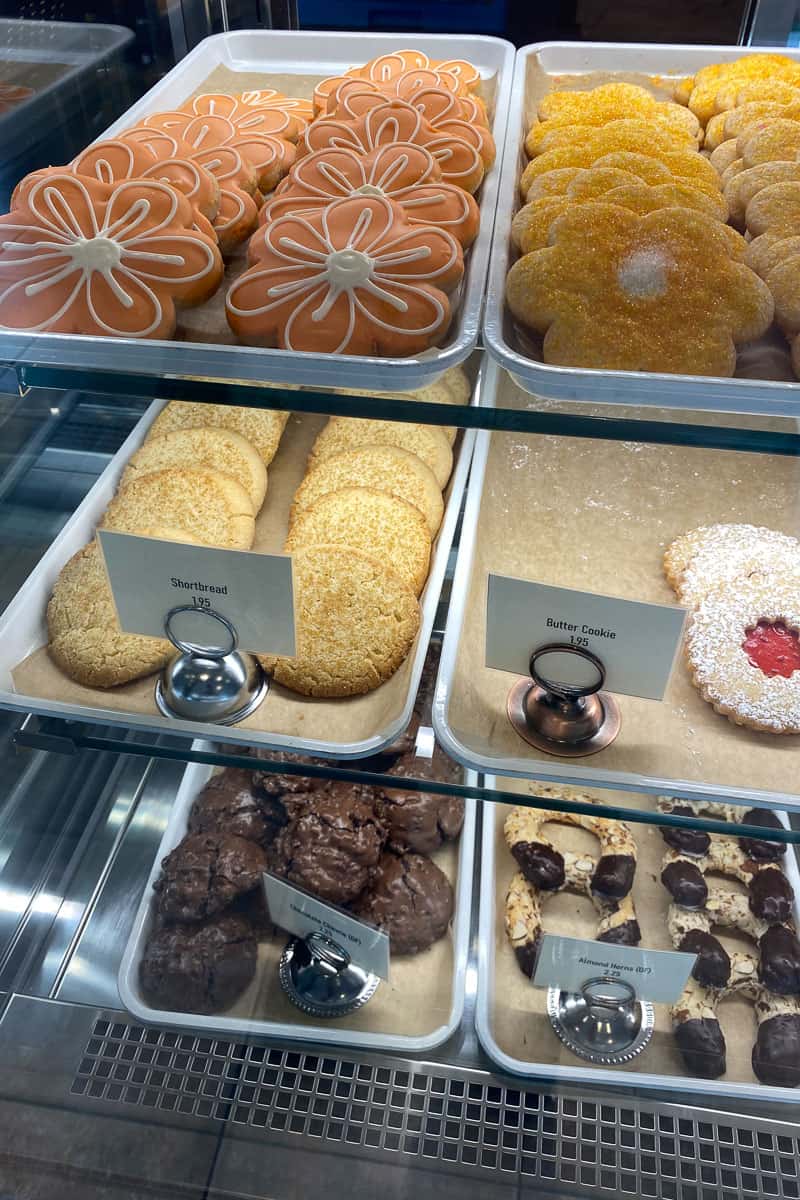 cookie display at european delights bakery.