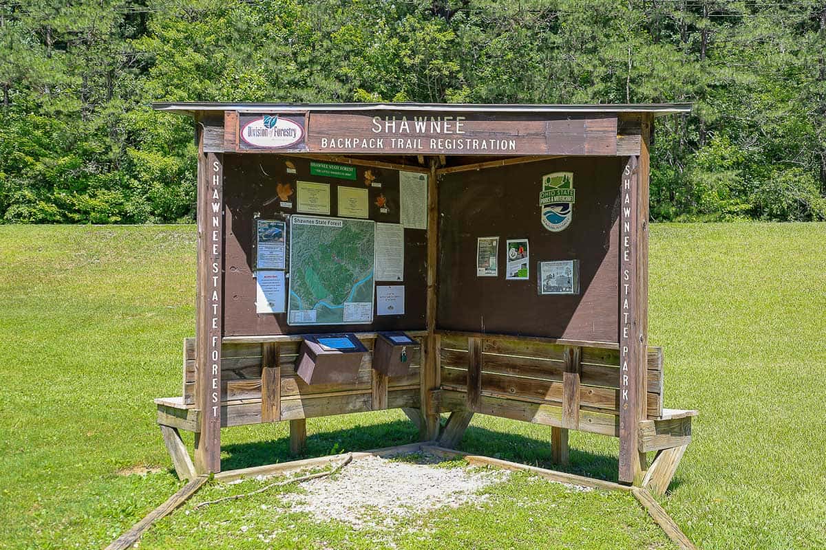 Shawnee State Park backpack trail registration area.