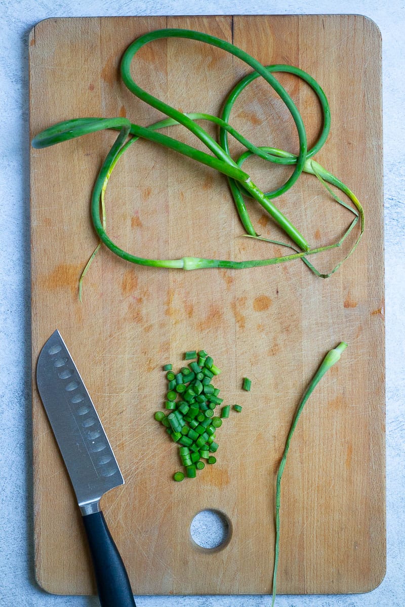 Diced garlic scapes.