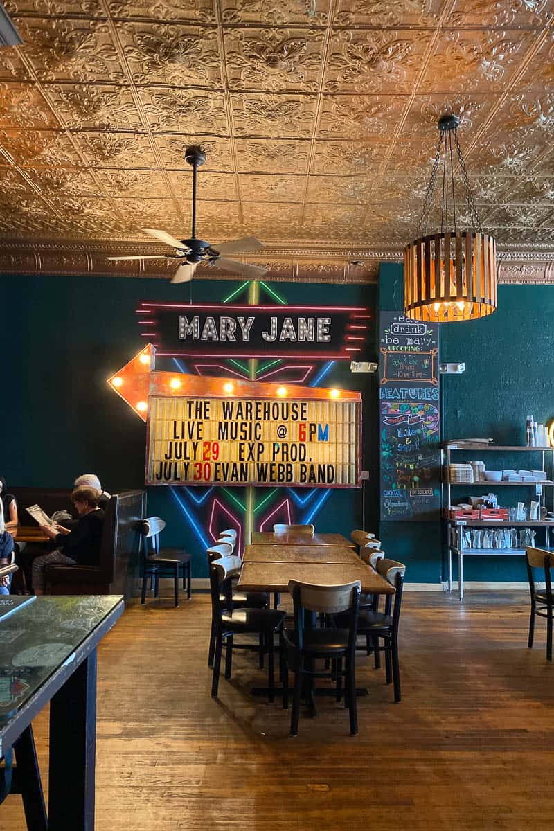 Mary Jane Burgers + Brews dining area.
