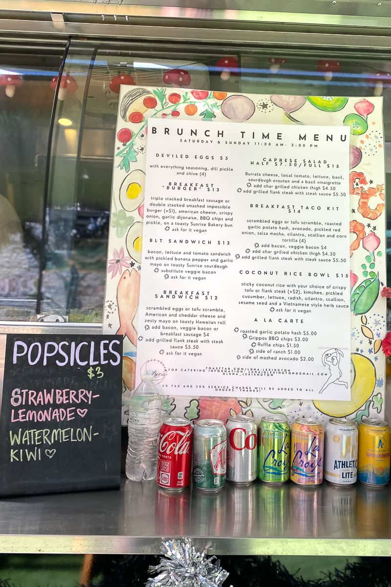 Brunch menu at Luna food truck.