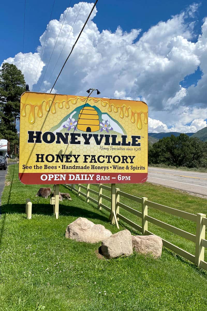 Roadside sign for Honeyville.
