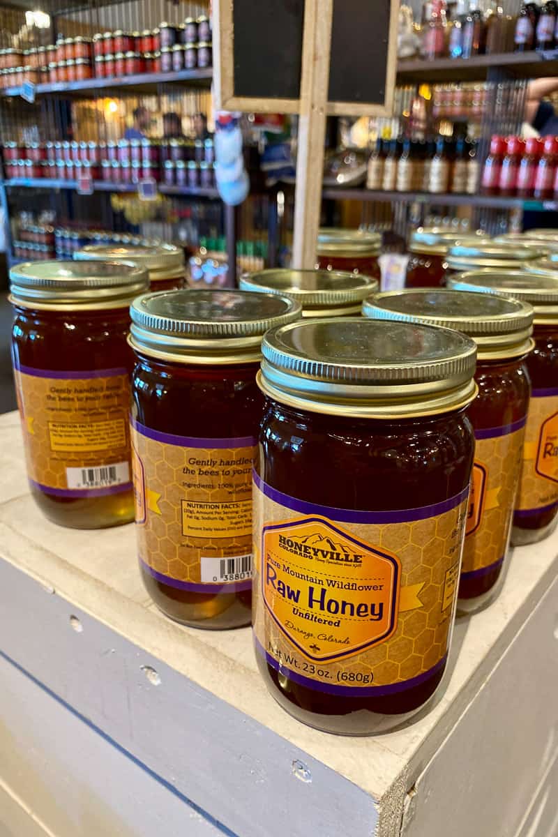Jars of raw honey at Honeyville.