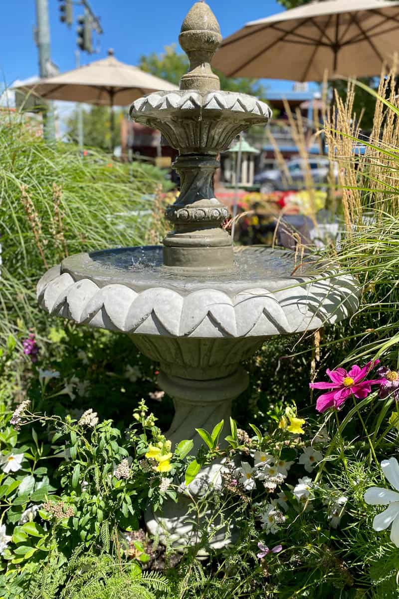 Small water fountain in Michels Corner garden.