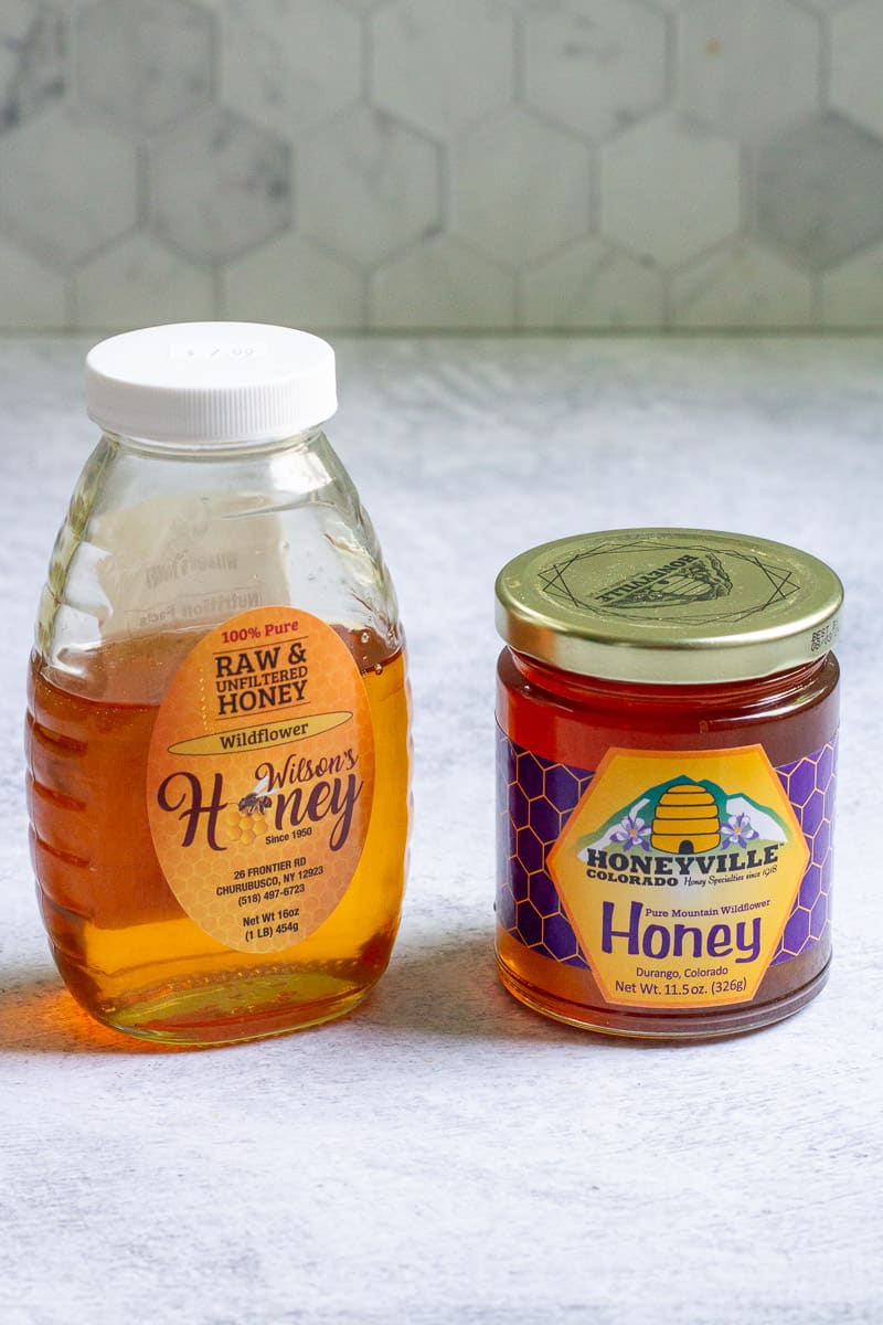 Two jars of wildflower honey.
