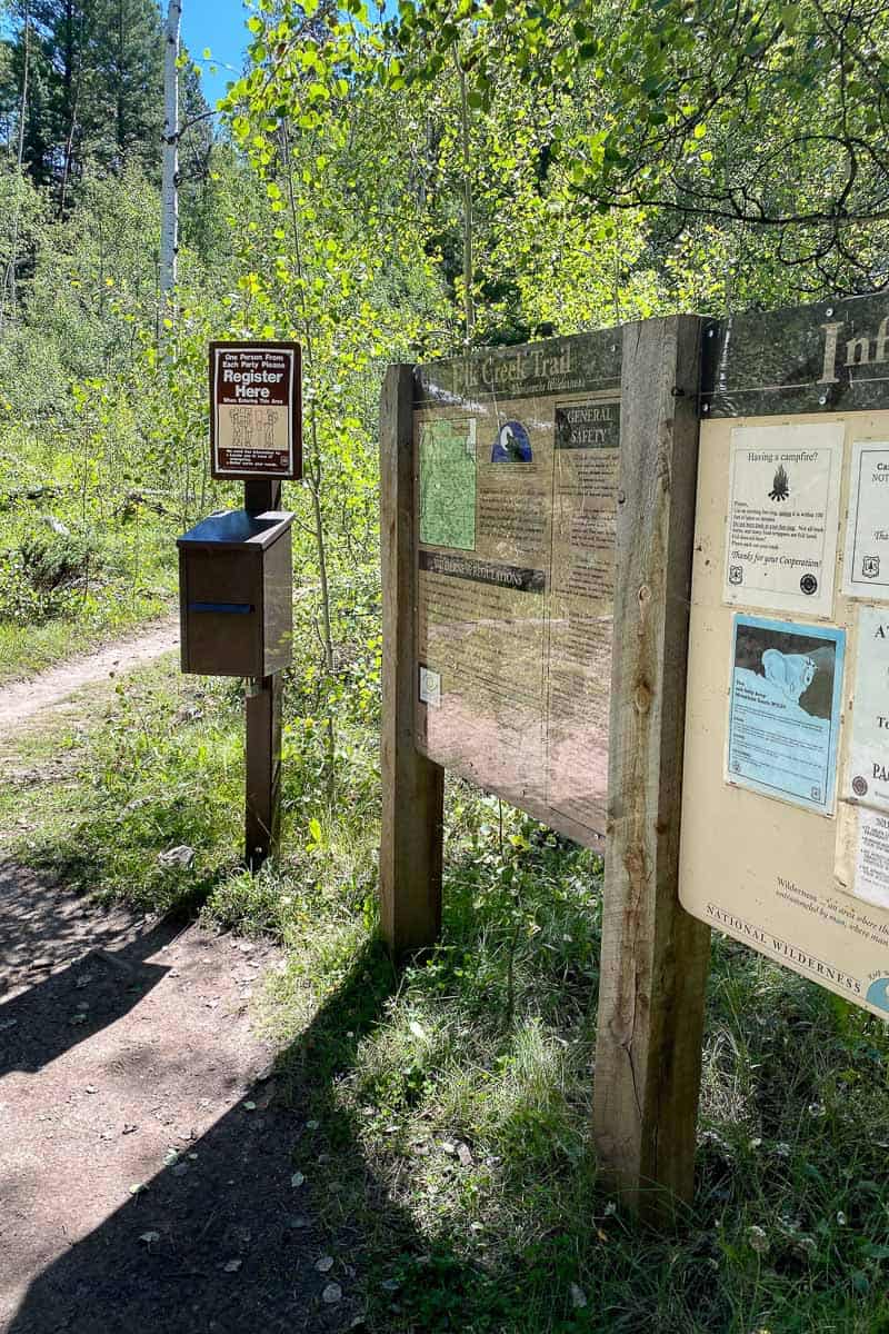 Registration and Informational Signs at Elk Creek Trailhead.