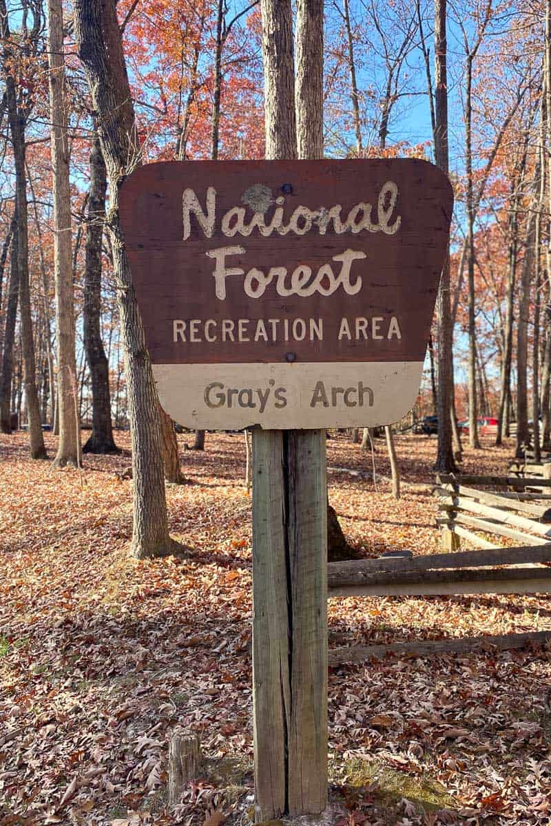 Sign for Grays Arch in National Forest Recreation Area.
