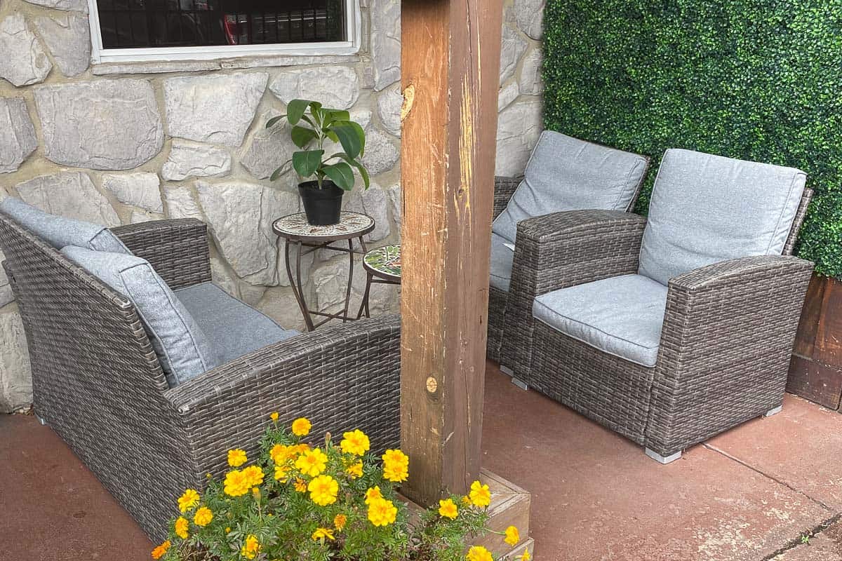 Outdoor cushioned furniture at Mami Monchita's.