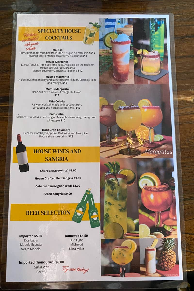 Cocktail, wine and beer menu at Mami Monchita's.