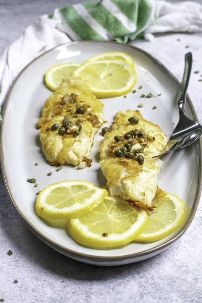 pan-seared orange roughy on a plate.