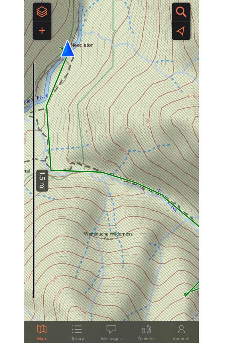 Garmin topographic map showing track of hiker's route on Elk Park to Needleton loop.