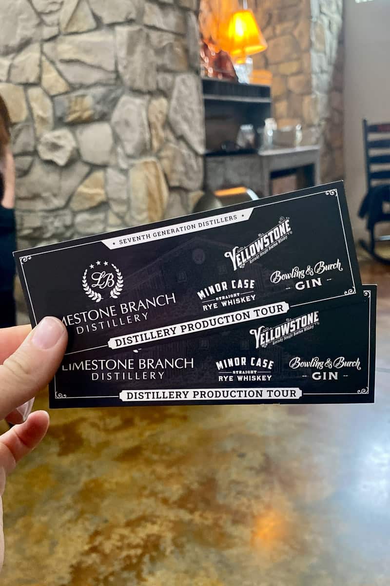 Tickets for distillery production tour at Limestone Branch Distillery.