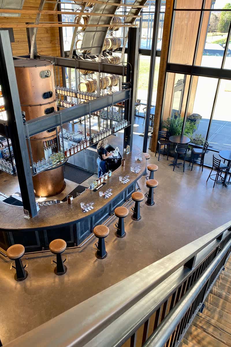 View of tasting bar and stools from above.