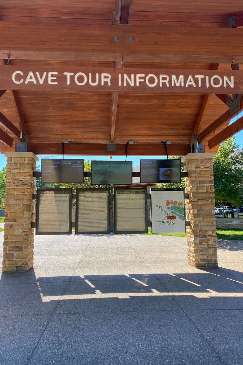 Monitors and information panels for cave tours.