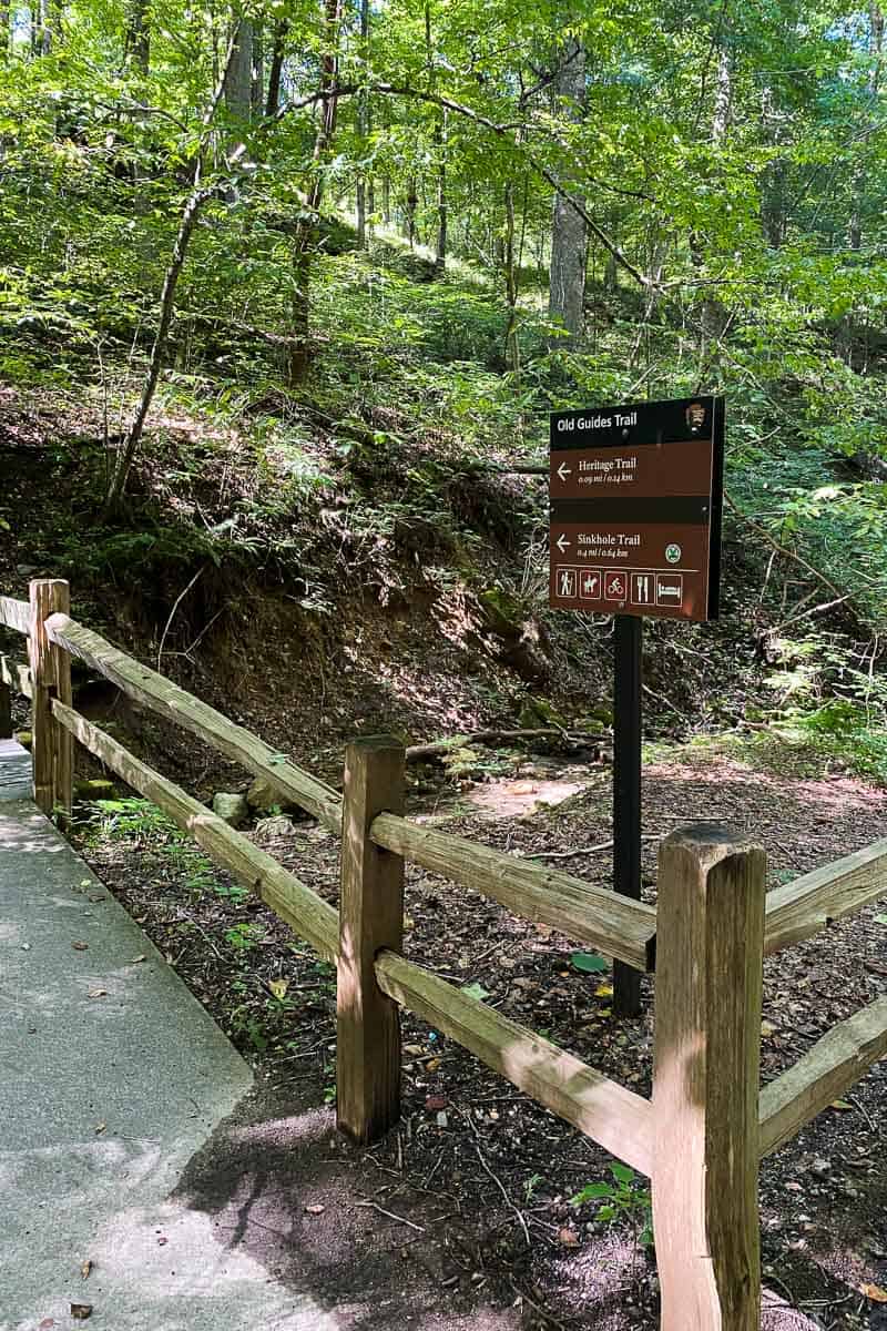 Signs for Heritage Trail and Sinkhole Trail.