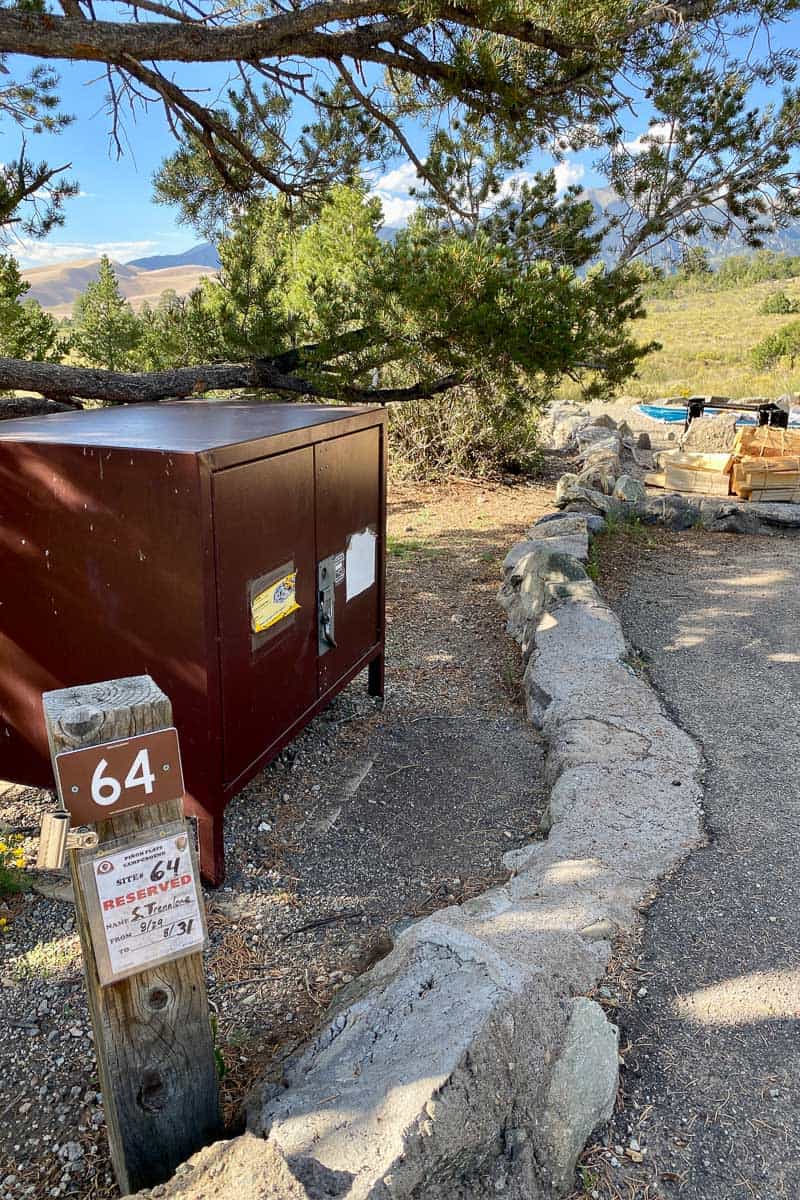 Campsite at Piñon Flats Campground with bear locker for storing food.
