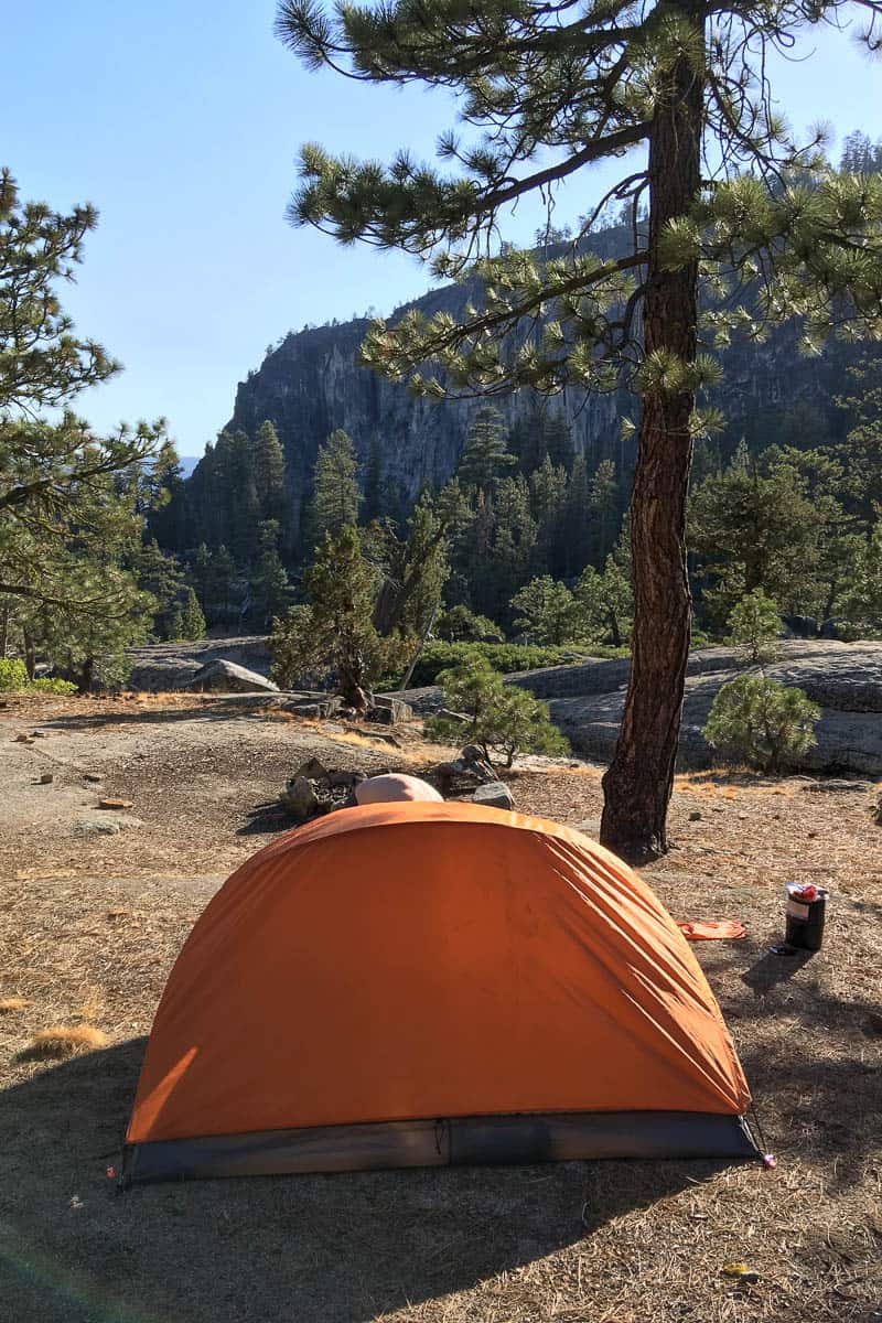 Orange backpacking tent.