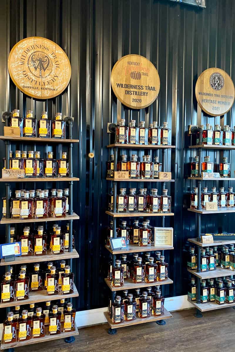 Shelves of bourbon for sale at Wilderness Trail Distillery.