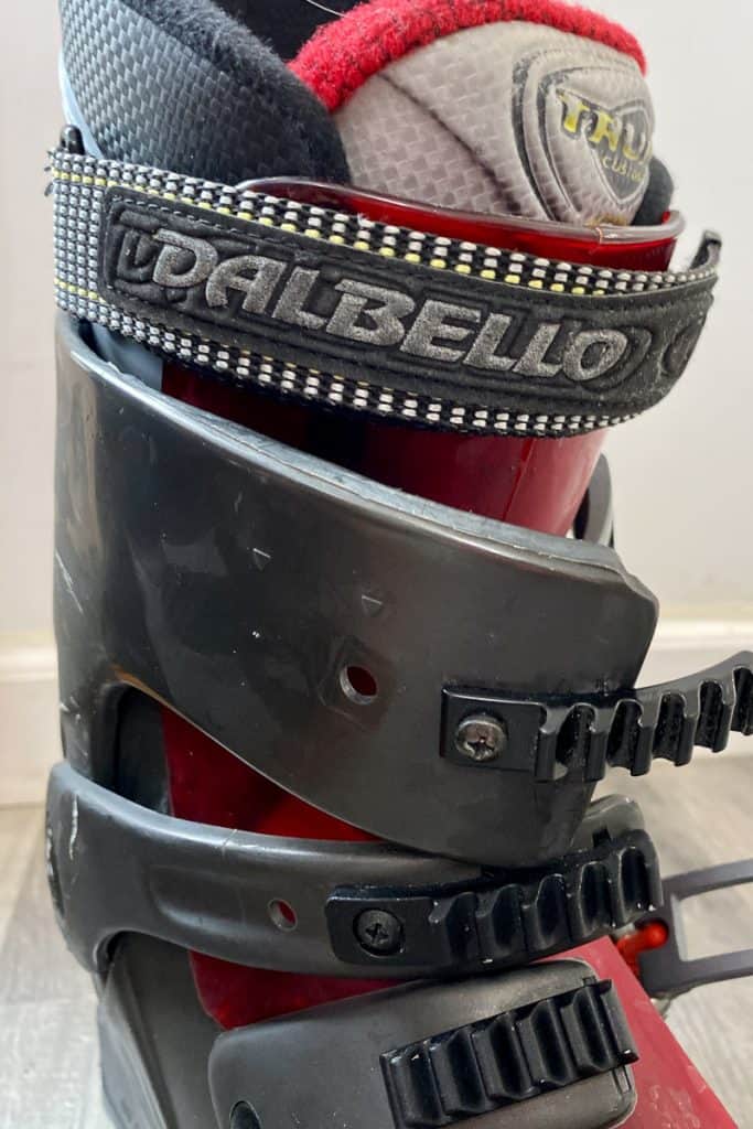 Dalbello ski boots with straps open.