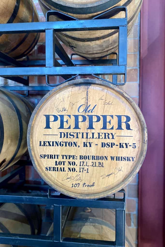 Barrel labeled "Old Pepper Distillery."