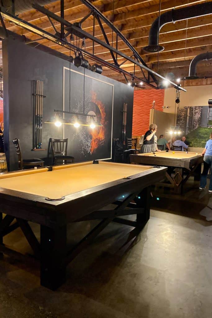Pool tables at Charred Oak Whiskey Grill.
