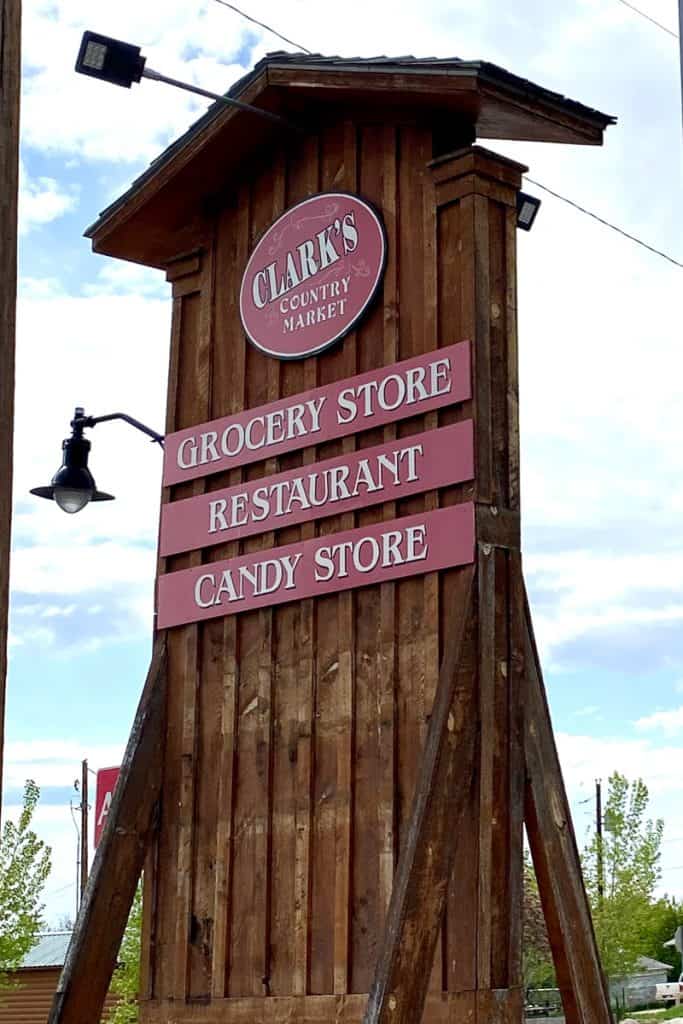Sign for Clark's Country Market, one place to eat in Bryce Canyon.