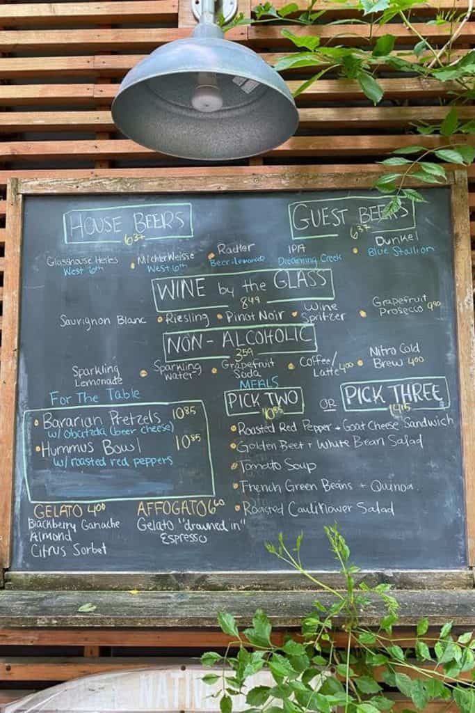 Chalkboard menu at Kentucky Native Cafe.