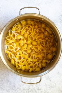 Pasta and water in large pot.