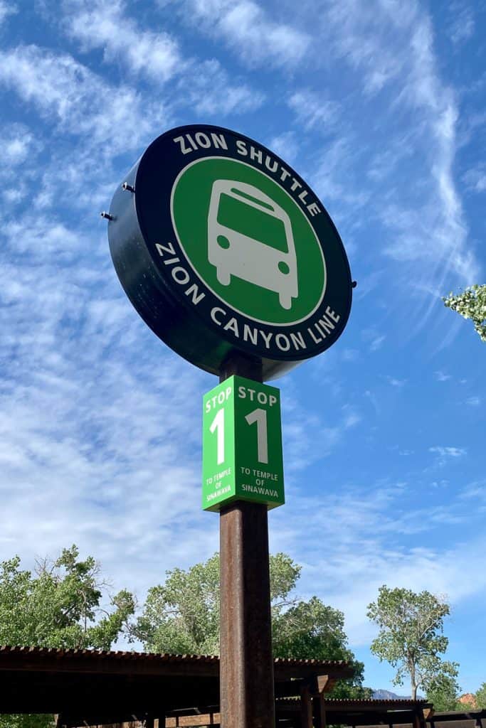 Sign for Zion Canyon Line Stop 1.