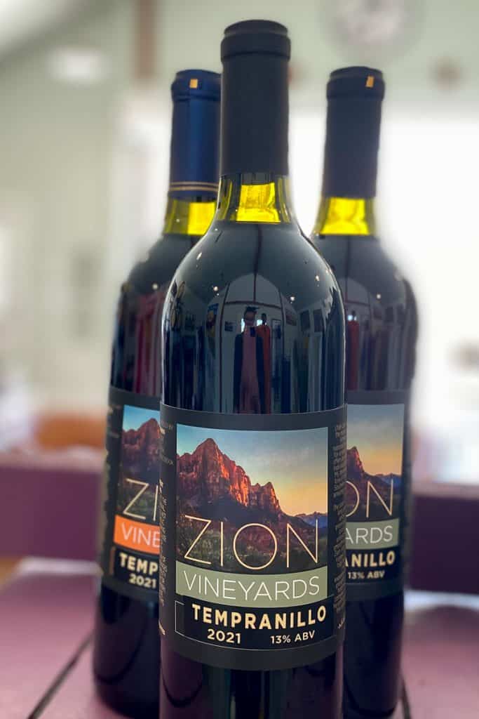 Bottles of Zion Vineyards tempranillo.
