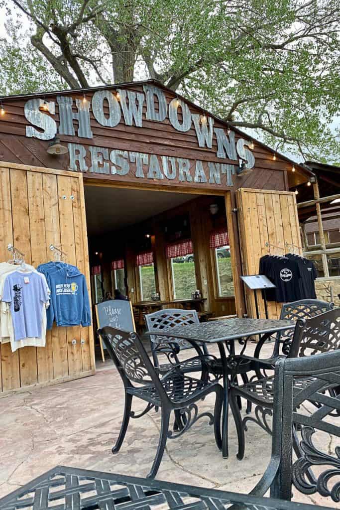 Outdoor seating at Showdowns Restaurant.