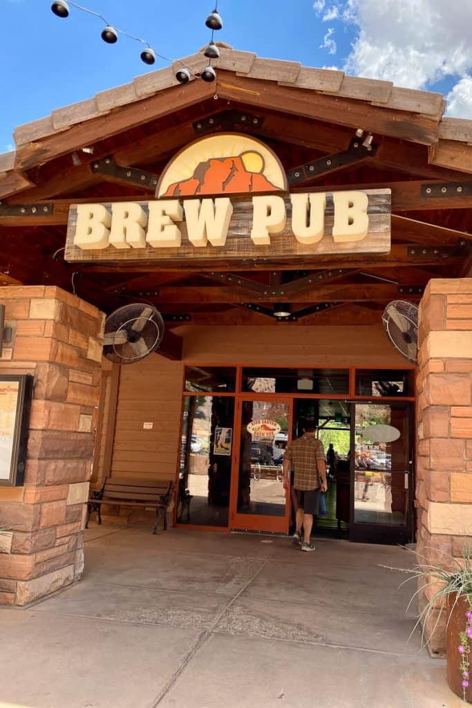 Sign for Brew Pub outside restaurant.