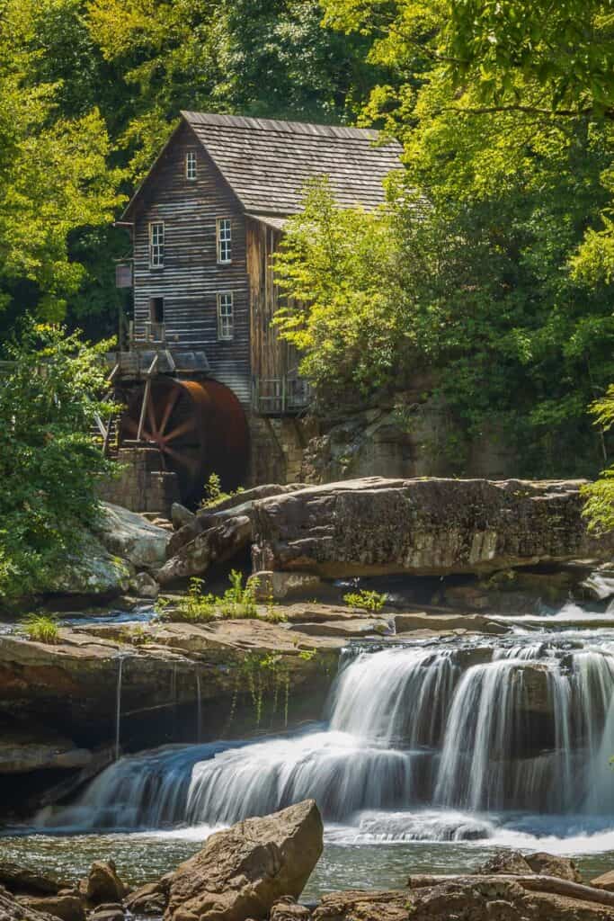 Glade Creek Grist Mill and waterfall.