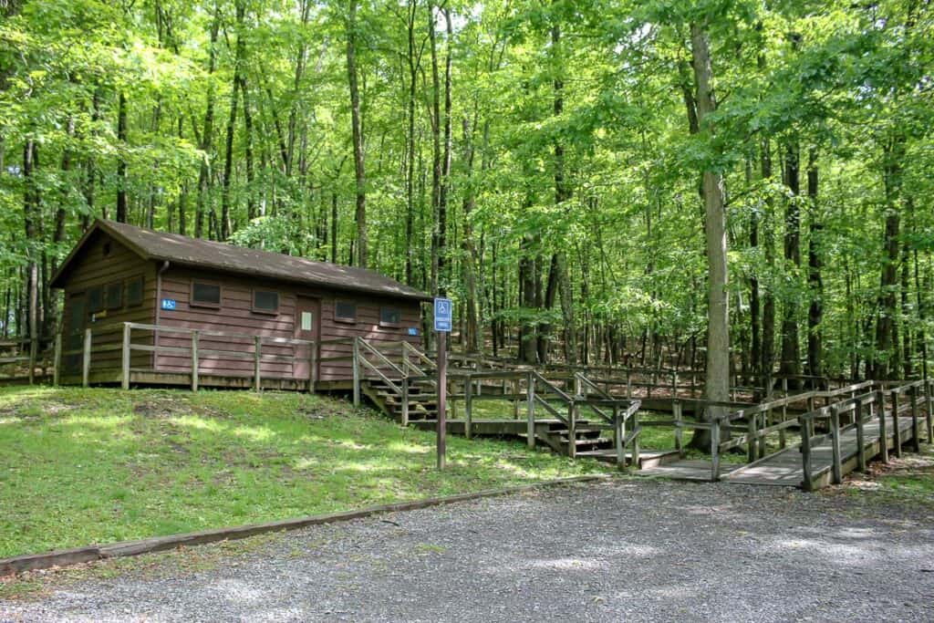 Bath house in Babcock State Park campground.