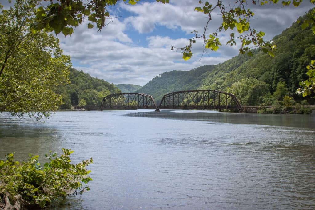 New River spanned by bridge.