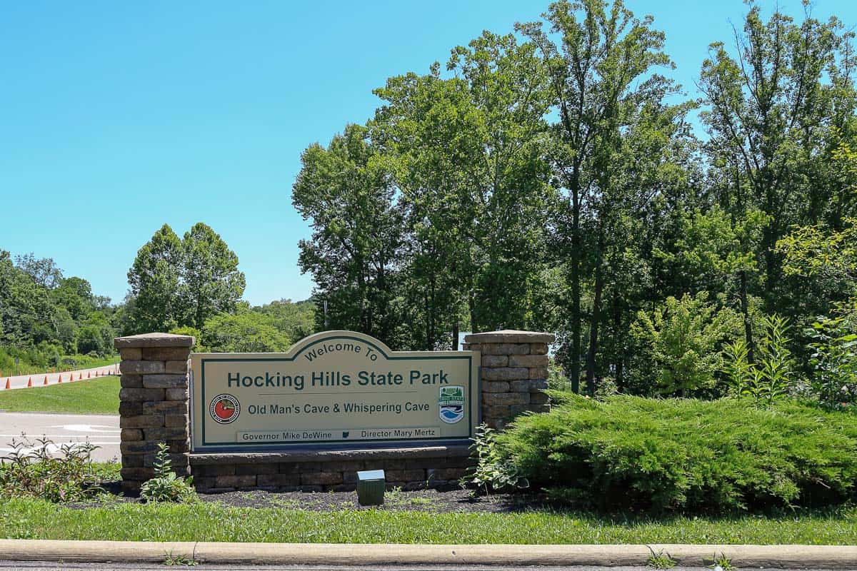 Welcome sign for Hocking Hills State Park.