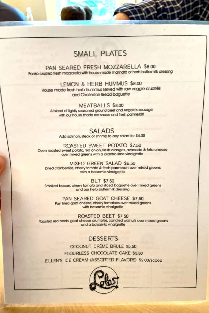 Menu for small plates, salads and desserts at Lola's.