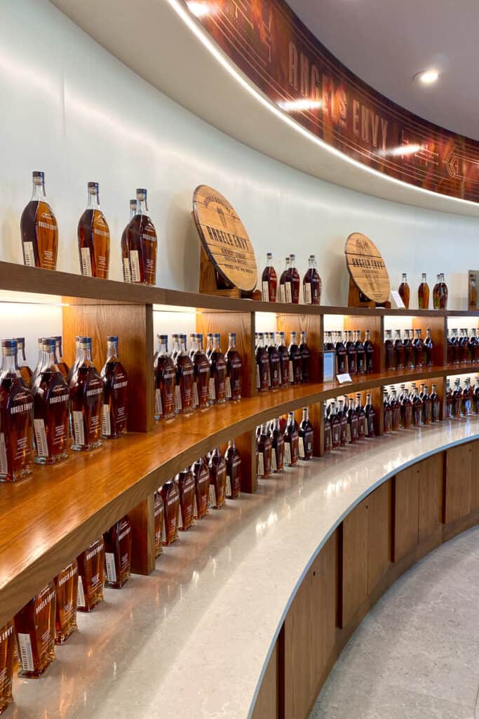 Rows of bourbon bottles for sale.