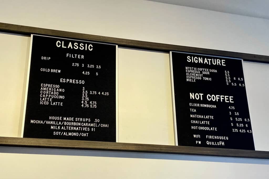 Coffee menu board.