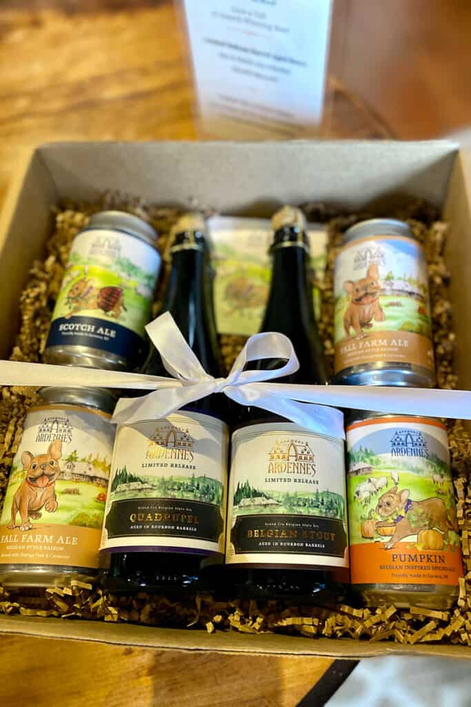 Gift box with bourbon barrel aged beers and specialty beers at Ardenne's Taproom and Kitchen.