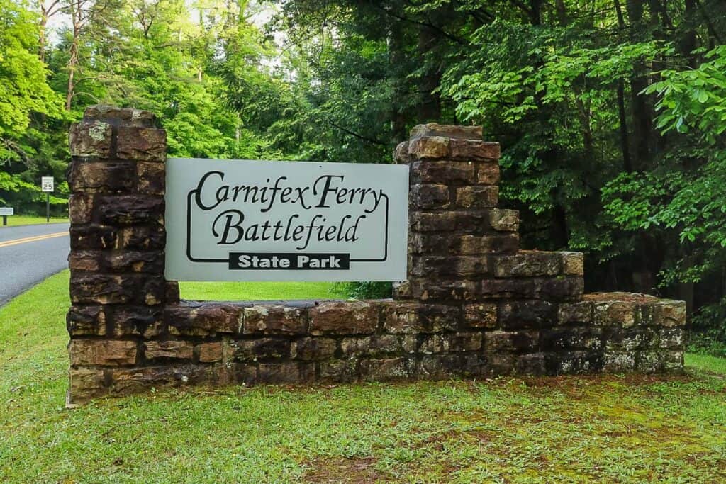 Entrance sign for Carnifex Ferry State Park.