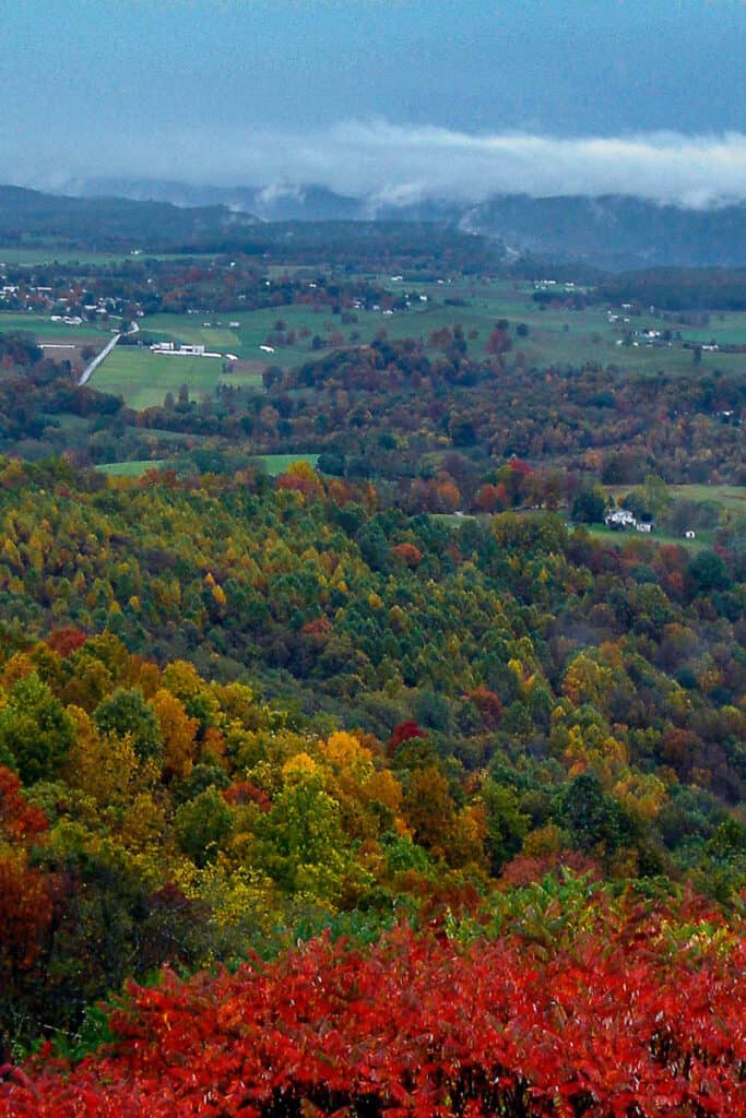 Fall foliage seen from Lookout Tower on top of Droop Mountain.