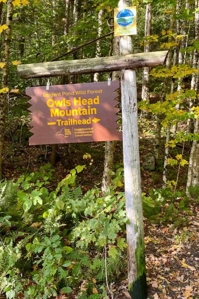 Sign at Owls Head Mountain Trailhead.