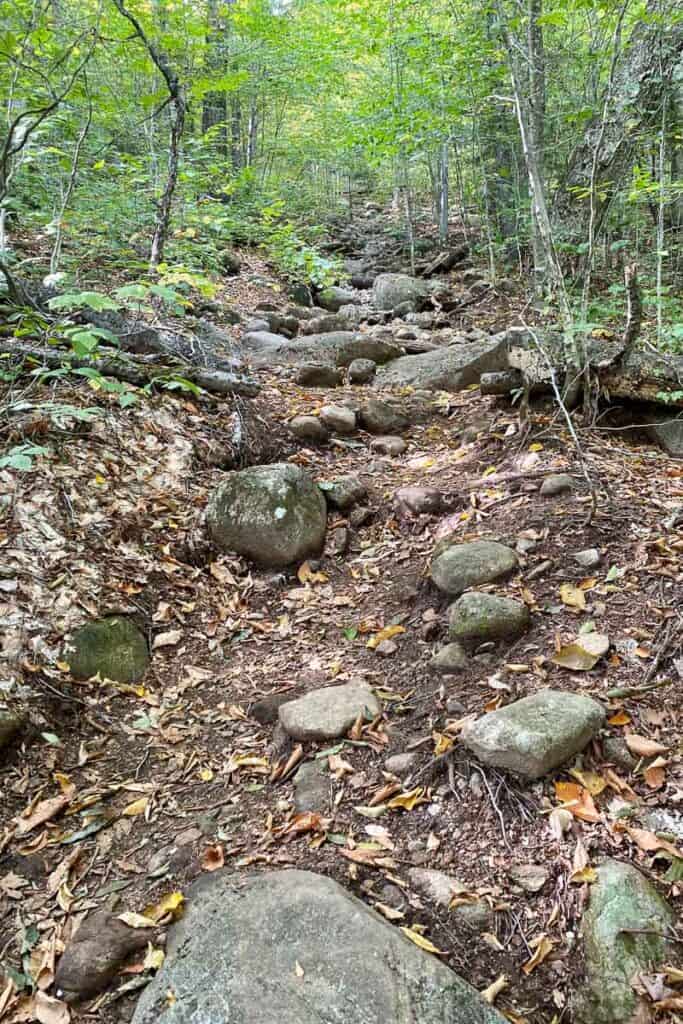 Boulders embedded in trail.