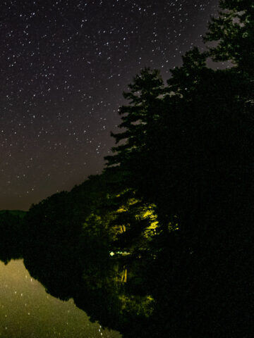 Starry night sky at Watoga Lake.
