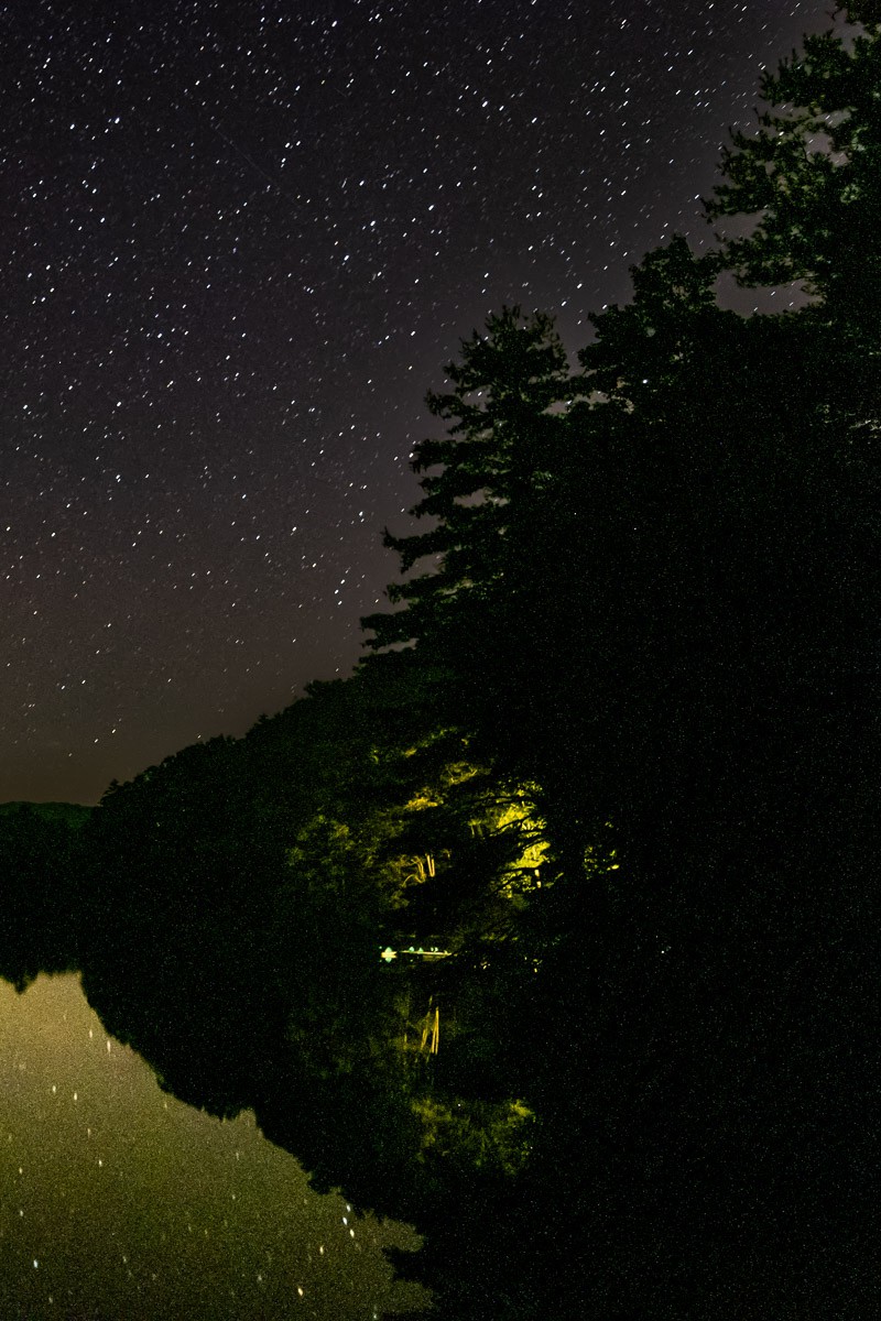 Starry night sky at Watoga Lake.