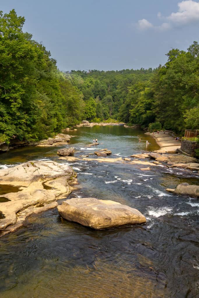 Middle Fork River and large rocks from above.