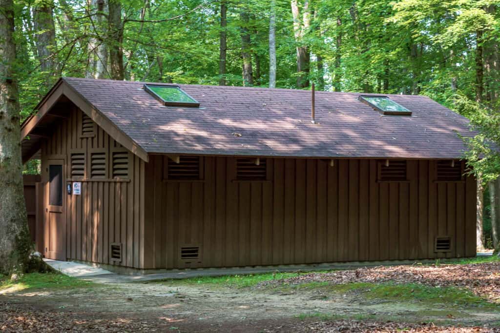 Bath house at Audra State Park campground.