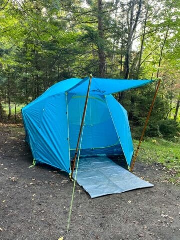 Tent pitched at campsite.